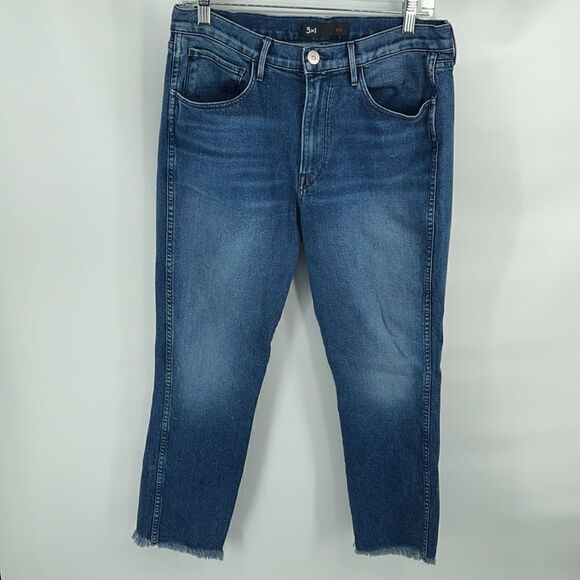 3x1 NYC shredded crop high rise waist straight leg denim jeans EUC 30 fringe - Picture 12 of 12